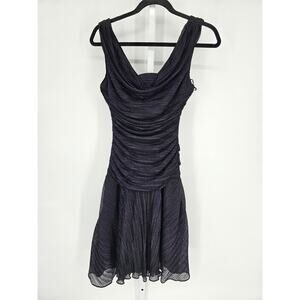 Vintage NW Nightway Women's Black Sleeveless V-neck Ruffle Midi Dress Size 4